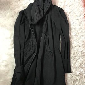 Long Black Zipper Cardigan with Hood